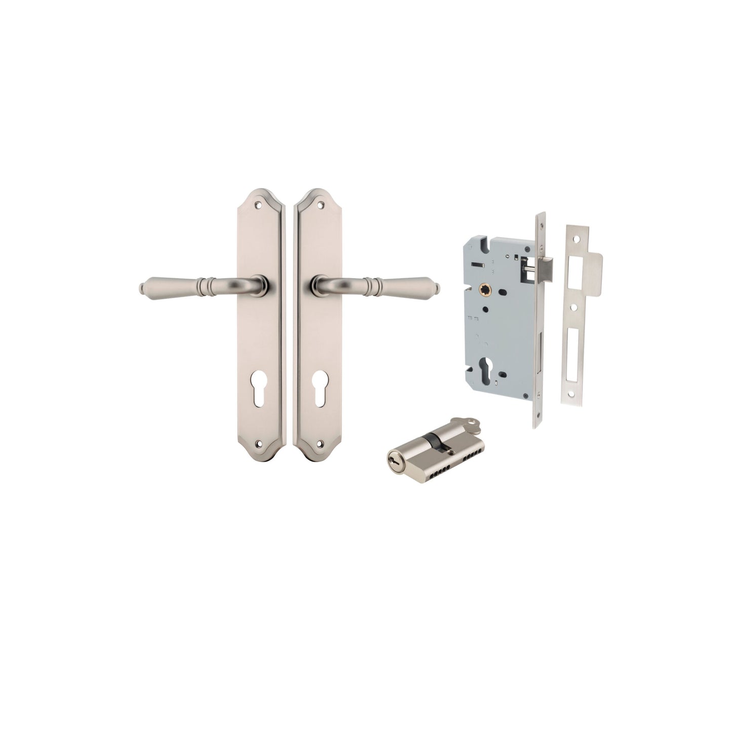 Door Lever Sarlat Shouldered Satin Nickel Key / Key Entrance Kit