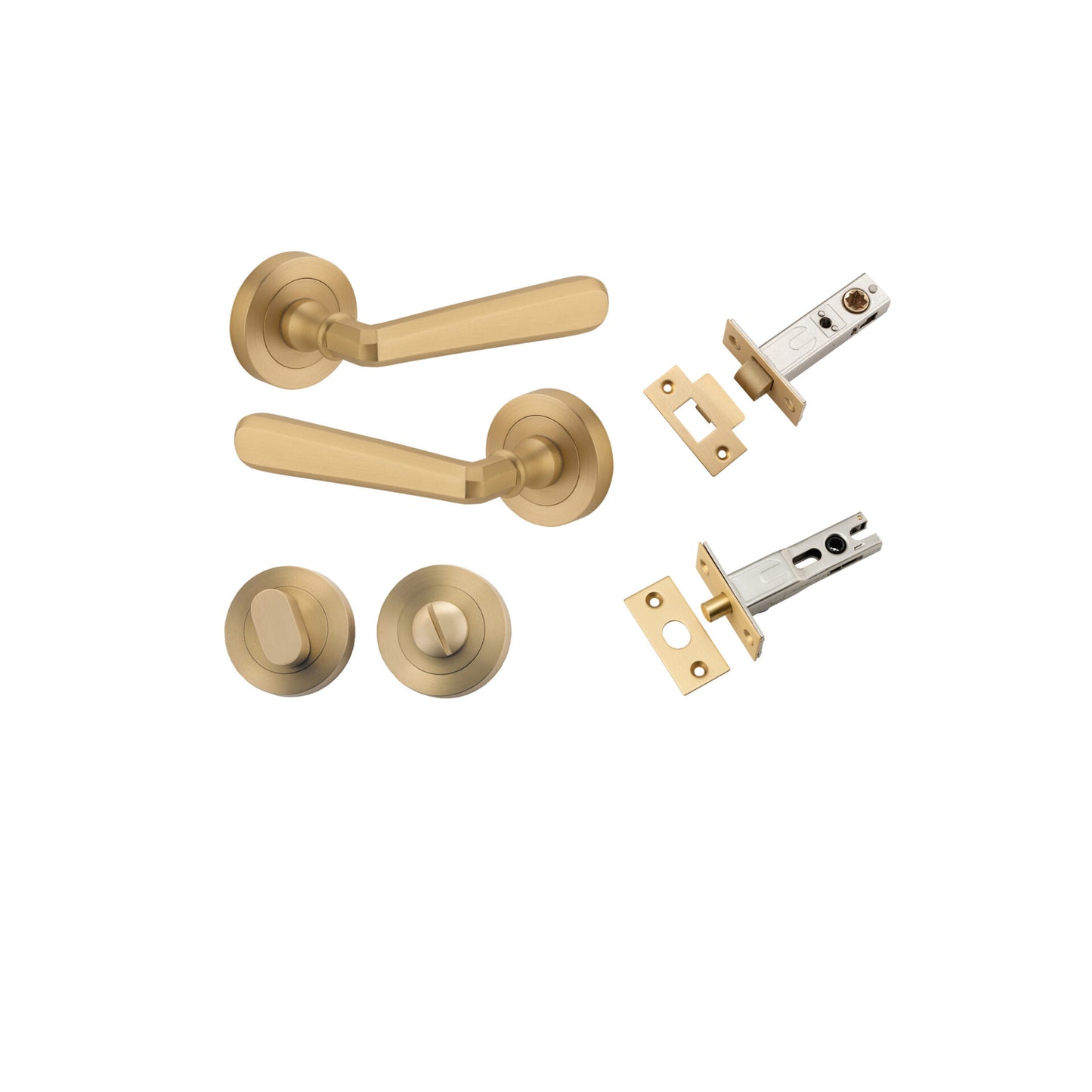 Door Lever Copenhagen Rose Round Brushed Brass Privacy Kit