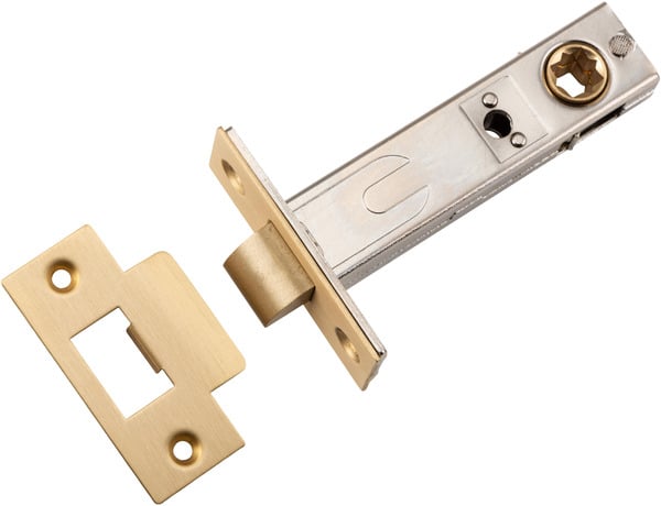 Tube Latch Split Cam Hard Sprung 'T' Striker Brushed Brass Backset 70mm