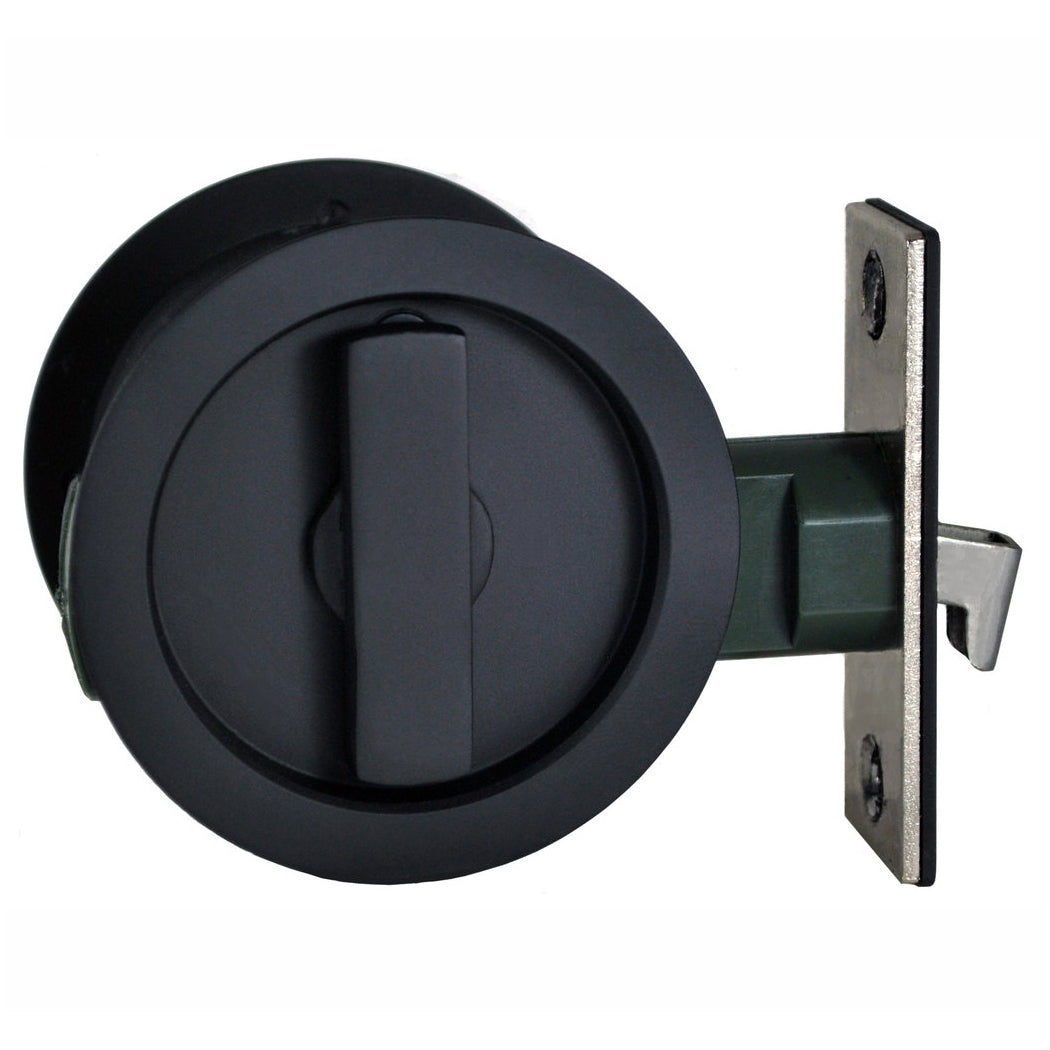Sliding cavity door round backplate privacy set incl. end pull matte black - BLK